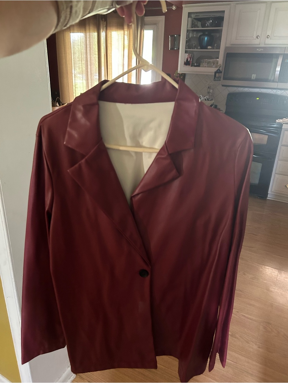 Amazon Women's Faux Leather Blazer Jacket - Burgundy